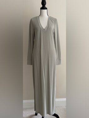 James Perse Ribbed V-Neck Long Sleeve Maxi Dress in Light Sage Gray